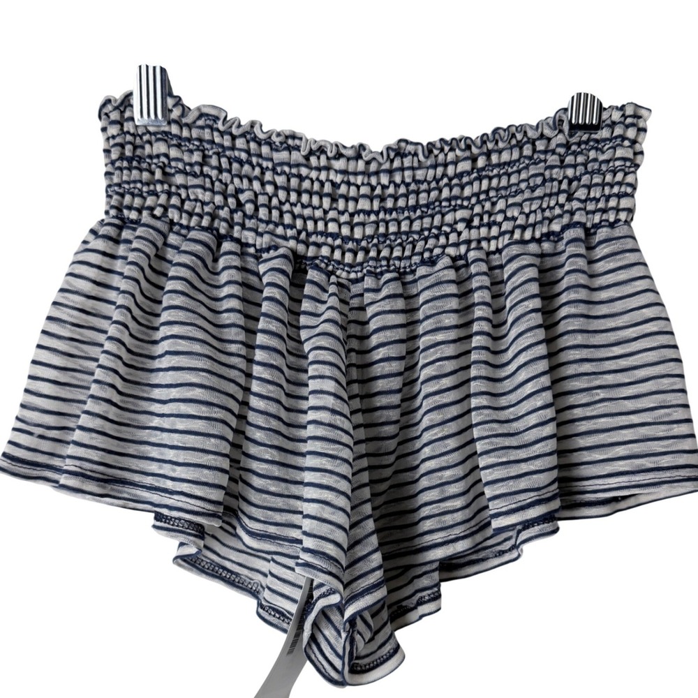 Hippie Love Shorts Womens Small White Navy Blue Striped Smocked Ruffle Swim